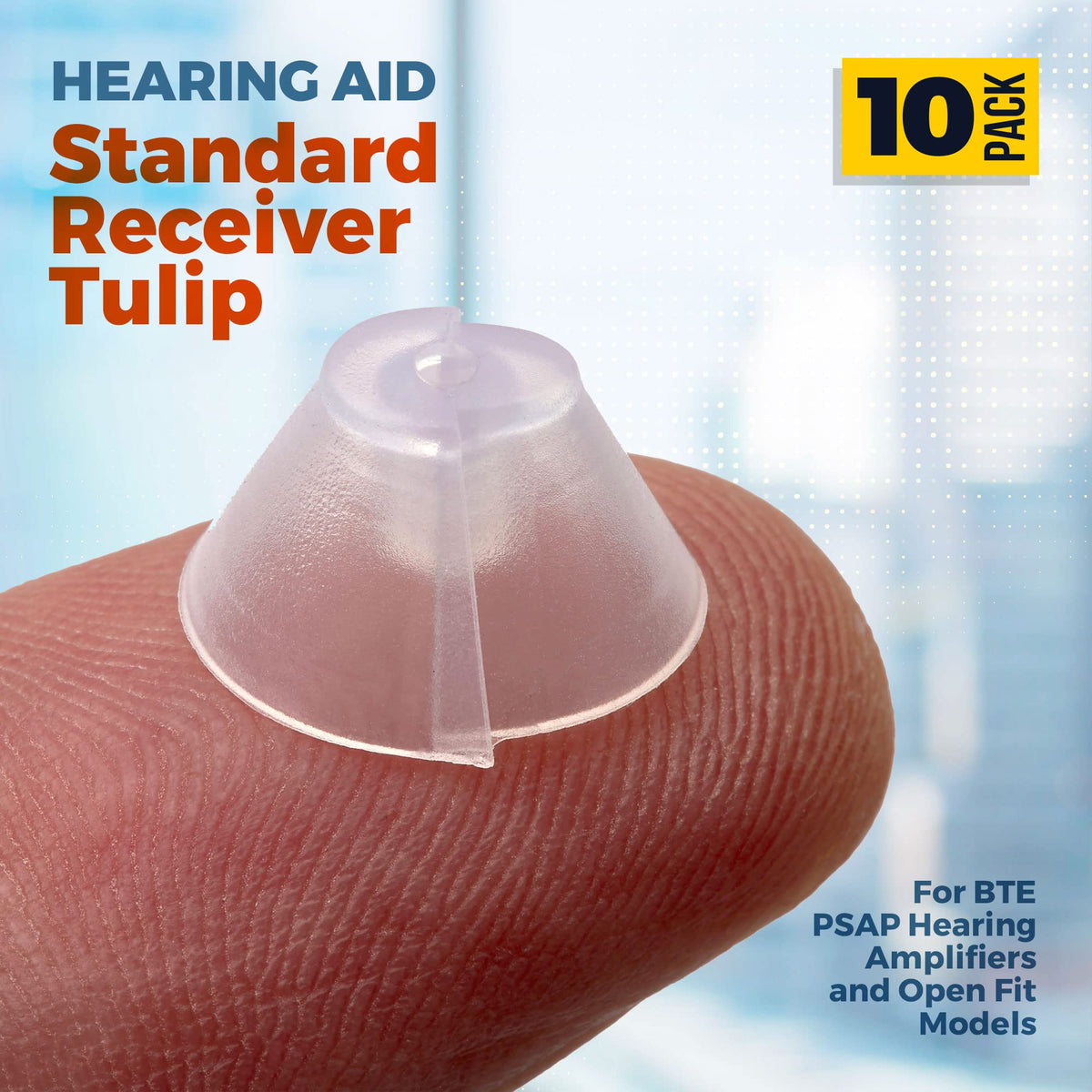 Hearing Aid Standard Receiver Tulip Domes Compatible with GN Resound Sure Fit - 20-Pcs Universal Invisible Tip Replacement Ear Domes for BTE PSAP Hearing Amplifiers and Open Fit Models, Clear