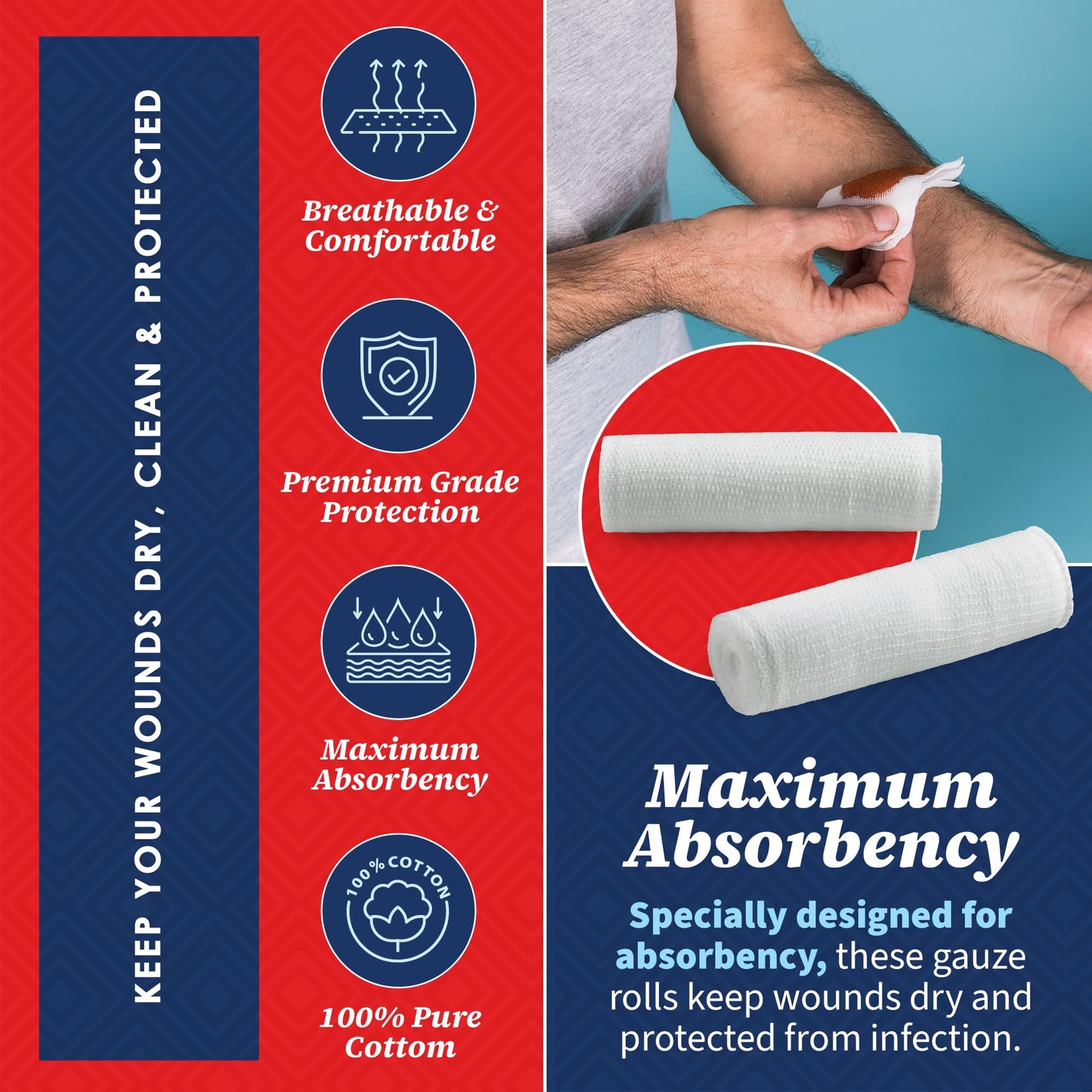 Gauze Bandage Rolls - (12 Pack) 4 in x 4.1 Yards Per Roll of Medical Grade Gauze Bandage and Stretch Bandage Wrapping for Dressing All Types of Wounds and First Aid Kit by, (4-Inch, 12 Pcs)
