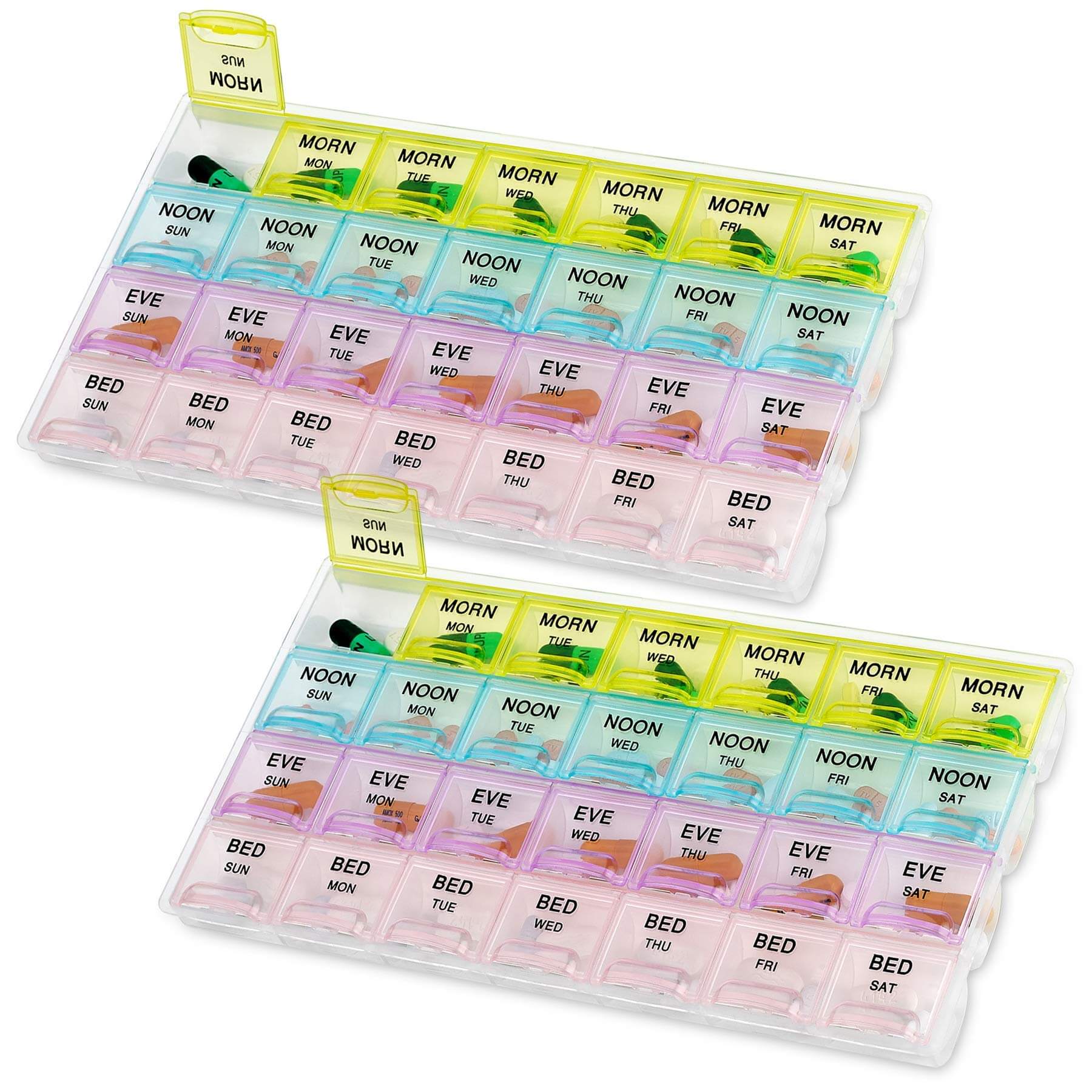 Pill Organizers - (2 Pack) Large Pill Organizer with Weekly and Daily 4-Times-A-Day Compartments for Morning, Noon, Even