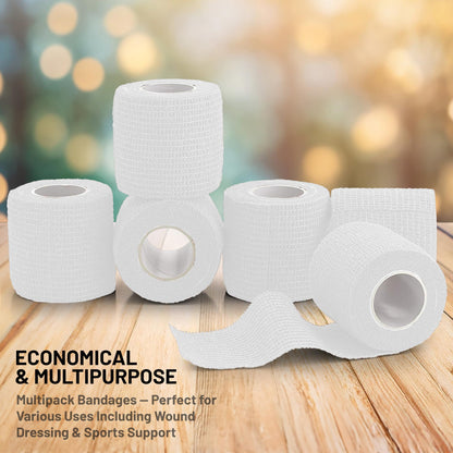 Self Adherent Cohesive Tape - (Pack of 12) 2” x 5 Yards, Self Adhesive Bandage Rolls & Sports Athletic Wrap for Ankle, Wrist, Knee Sprains and Swelling, Vet Wraps in White Color