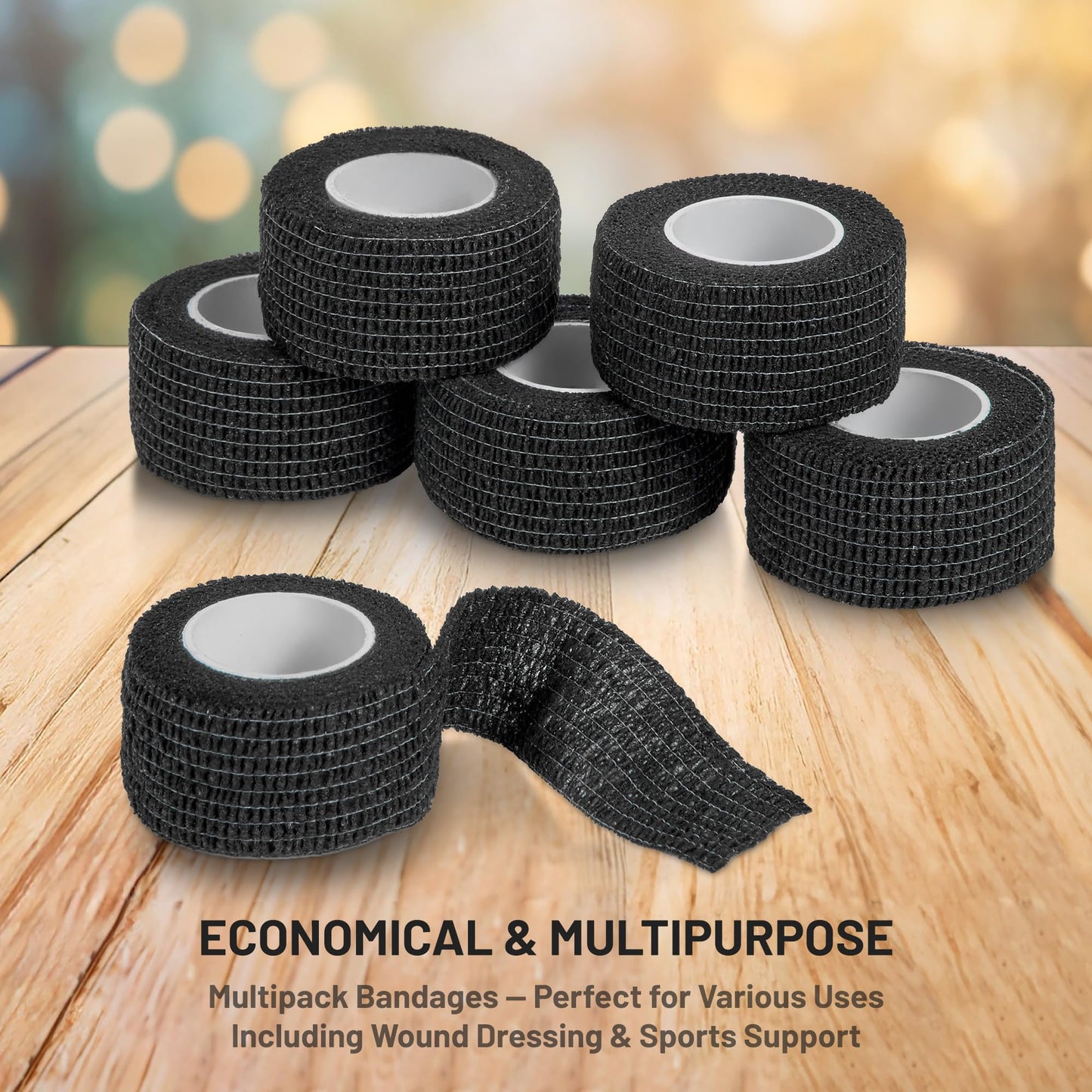 Self-Adherent Cohesive Bandage - Pack of 24 Rolls - 1" Wide x 5 Yards - Athletic Sports Tape for Medical Use, Sports, First Aid and Helps Protect Skin, Black