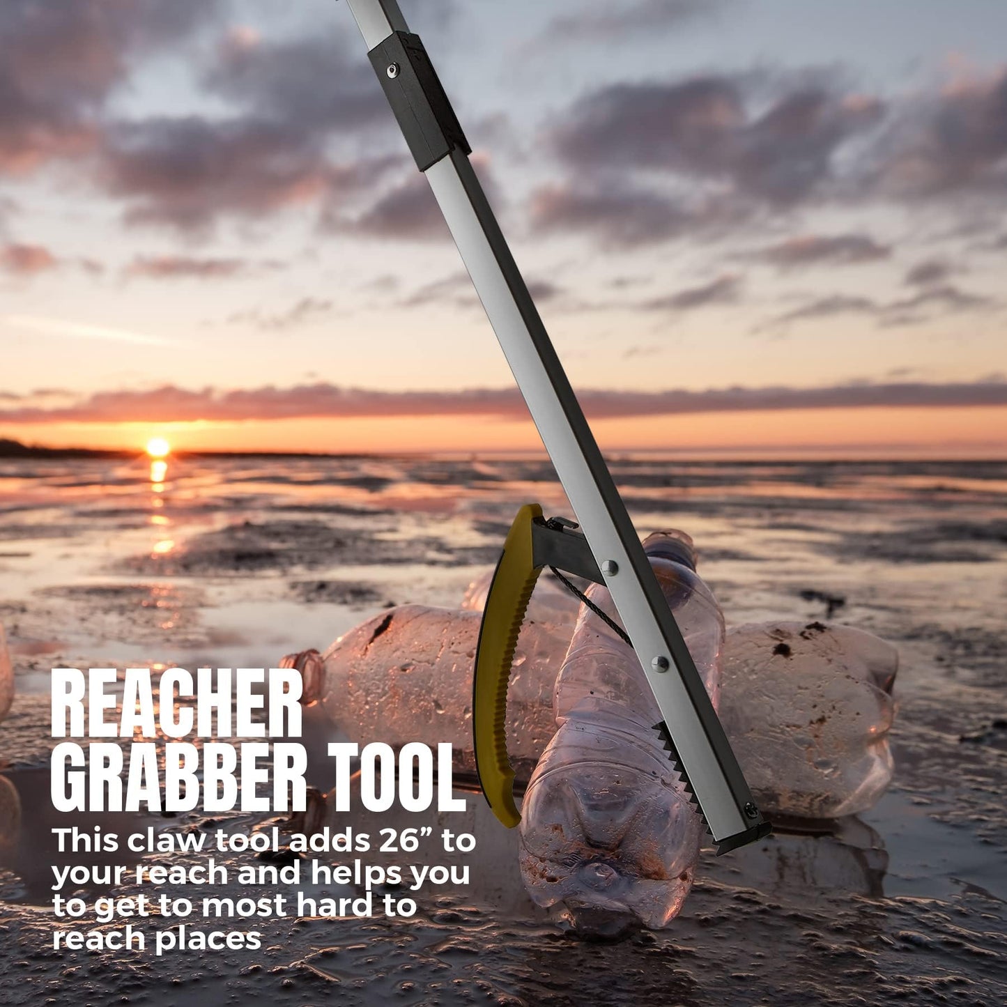 Reacher Grabber Pickup Tool - Wide Claw Arm Gripping Device with Magnetic Tip | Lightweight & Durable | Indoor and Outdoor Extender Reaching Mobility Aid | Trash Picker 26”