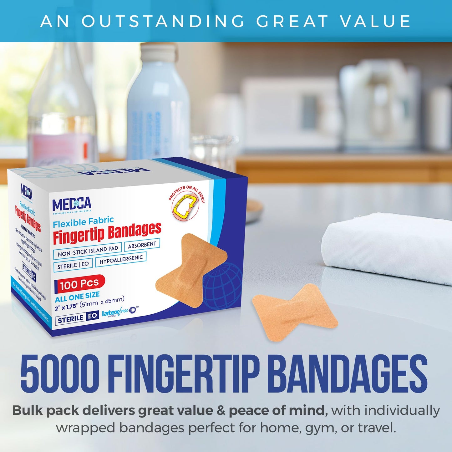 Flexible Fabric Bandages - Flex Fabric Adhesive Bandages Finger-Tip Care and to Protect Wounds from Infection - (Bulk 5000 Count Case)