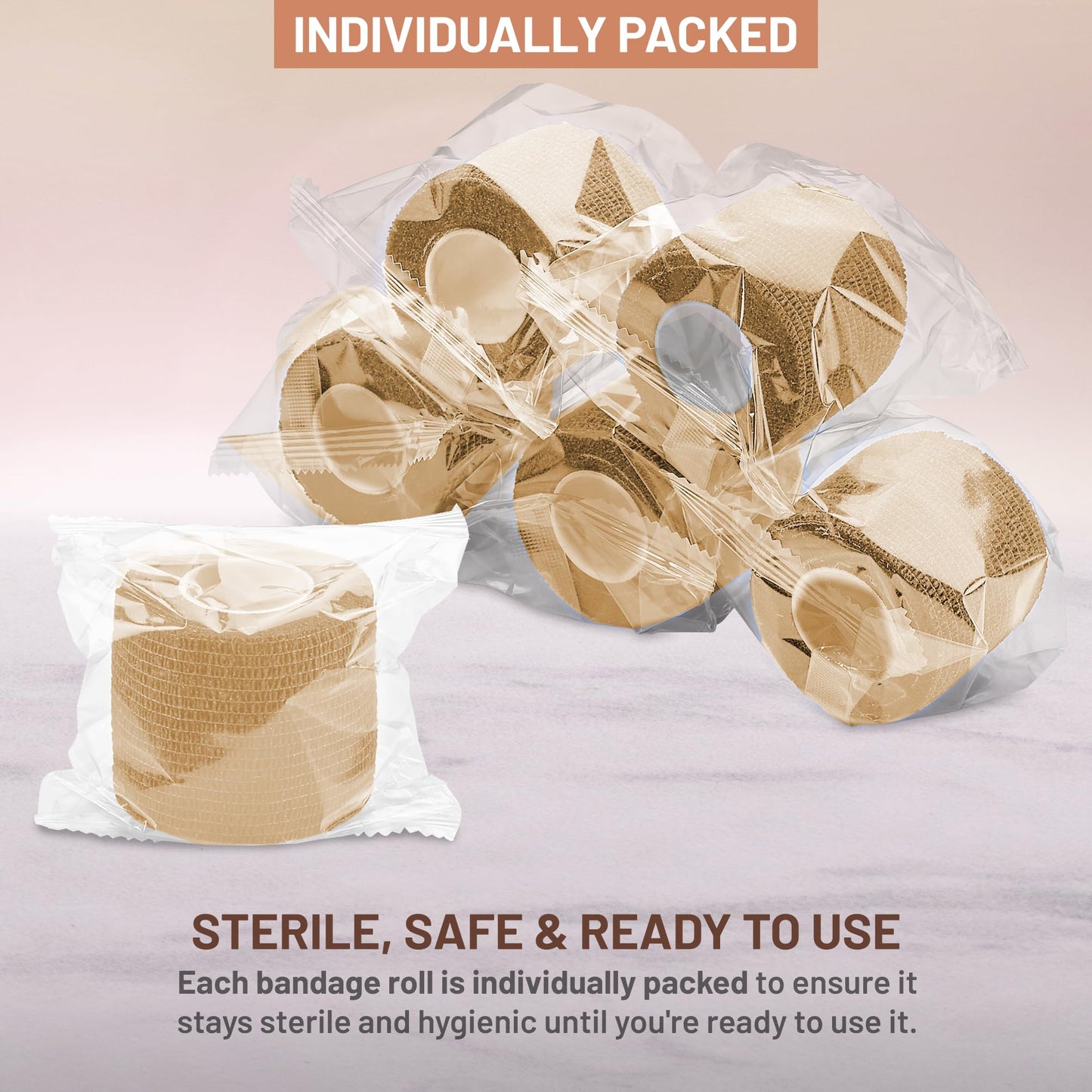 Self Adherent Cohesive Wrap Bandages 2 Inches X 5 Yards 6 Count (Skin Color)