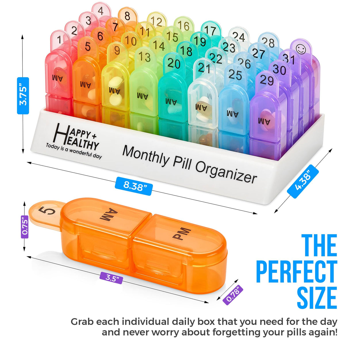 Monthly Pill Organizer 2 Times a Day, 30 Day Pill Box AM PM, Morning and Night One Month Pill Box Organizer with Daily Removable 31 Day Pill Organizers and Organizing Tray