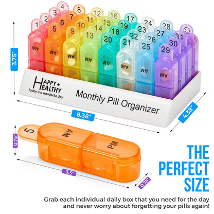 Monthly Pill Organizer 2 Times a Day, 30 Day Pill Box AM PM, Morning and Night One Month Pill Box Organizer with Daily Removable 31 Day Pill Organizers and Organizing Tray