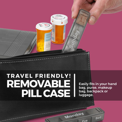 Weekly Pill Organizer - 7-Day Pill Case w/ Removable Daily 4 Times-a-Day Pill Cases - Large AM/PM Medicine Pill Box for Medications Pills Vitamins & Supplements - Easy to Read Labels Monday to Sunday