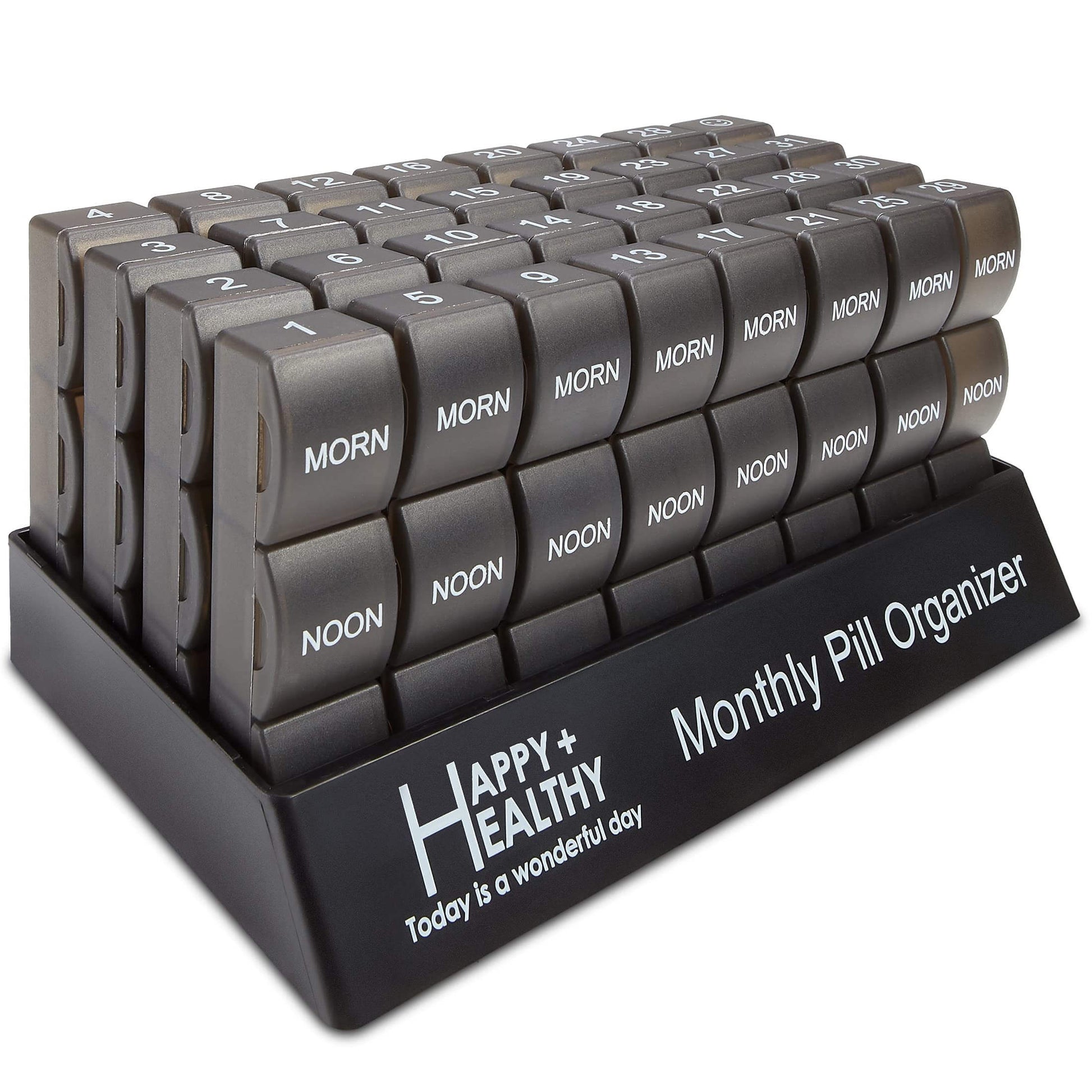 Month Pill Box Organizer - 32 Compartments | Morning-Noon-Night - 30 Day Pill Case with 32 Daily Compartments for Vitami