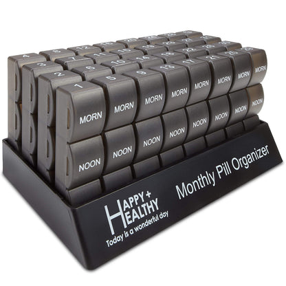 Month Pill Box Organizer - 32 Compartments | Morning-Noon-Night - 30 Day Pill Case with 32 Daily Compartments for Vitami