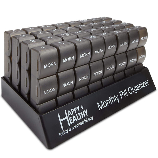 Month Pill Box Organizer - 32 Compartments | Morning-Noon-Night - 30 Day Pill Case with 32 Daily Compartments for Vitami