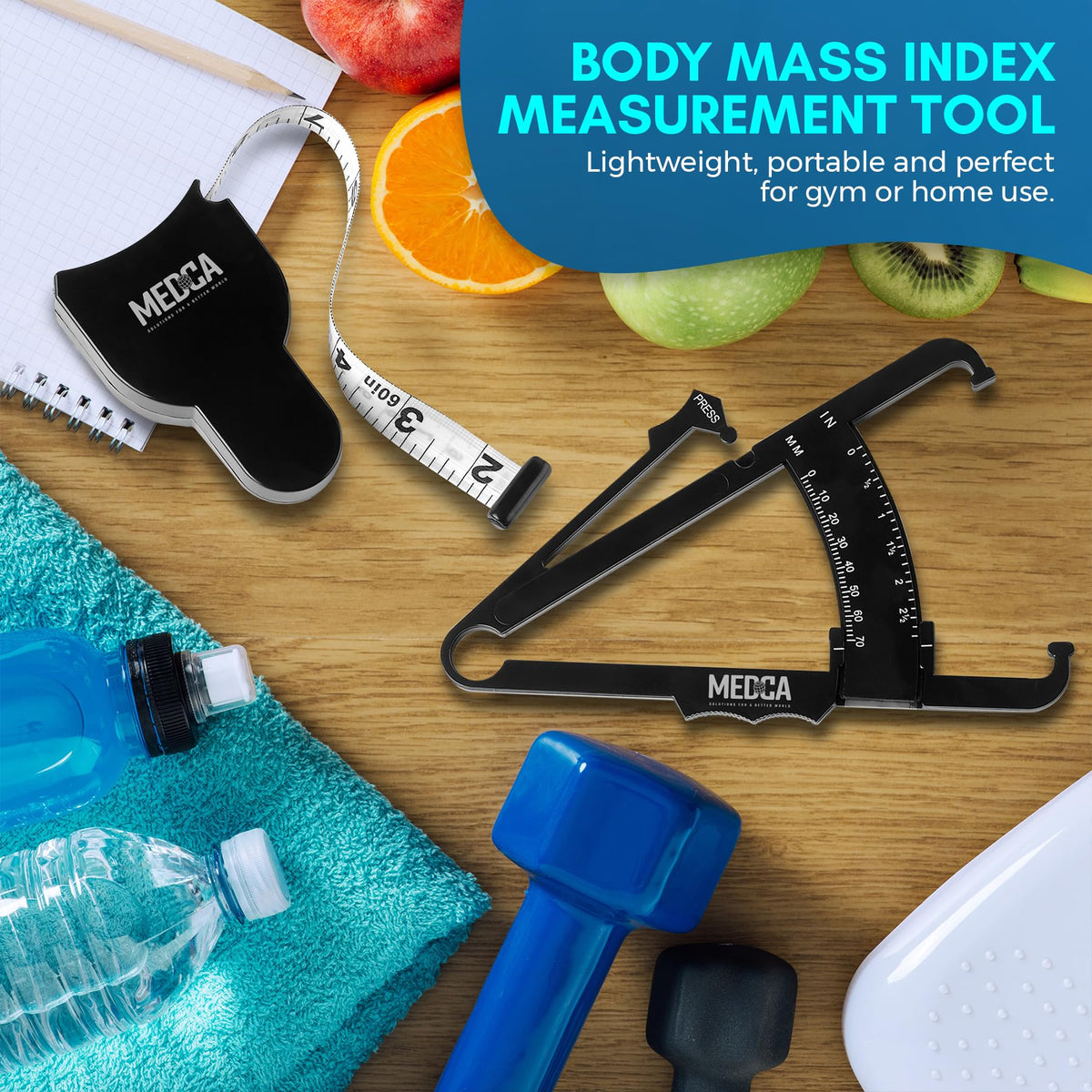 Body Fat Caliper and Measuring Tape for Body - Skinfold Calipers and Body Fat Tape Measure Tool for Accurately Measuring BMI Skin Fold Fitness and Weight-Loss, (Black)