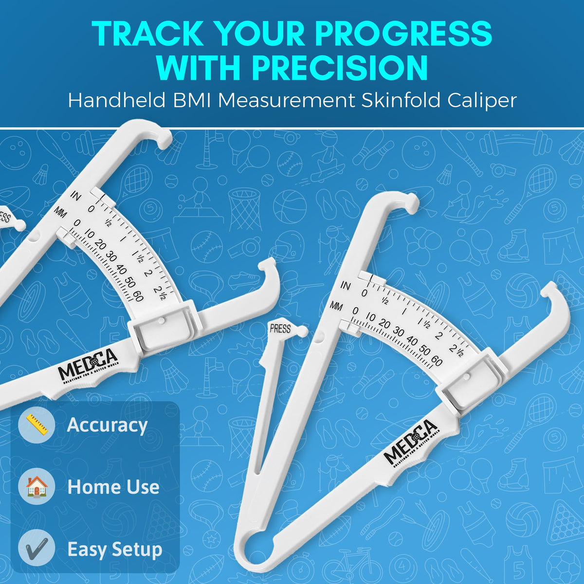 Skinfold Body Fat Caliper - Skin Fold Body Fat Analyzer and Handheld BMI Measurement Tool Skinfold Caliper Device Measures Body Fat for Men and Women by - (Pack of 2, White)