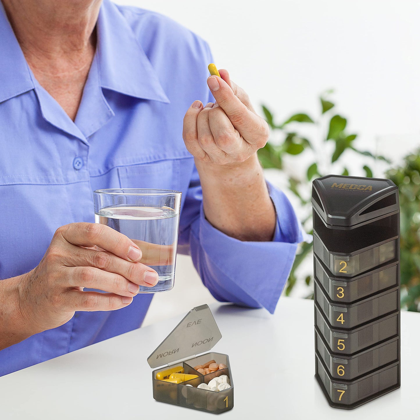 Moisture Proof Weekly Stackable Pill Organizer - BPA Free, Weekly Pill Box Case with 3 Daily Compartments - Black Pill Box to store pills, vitamins, supplements
