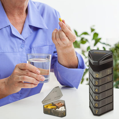 Moisture Proof Weekly Stackable Pill Organizer - BPA Free, Weekly Pill Box Case with 3 Daily Compartments - Black Pill Box to store pills, vitamins, supplements