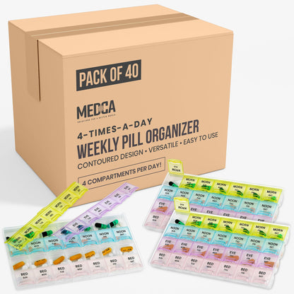 Pill Organizers - (40 Pack Bulk) Large Pill Organizer with Weekly and Daily 4-Times-A-Day Compartments for Morning, Noon