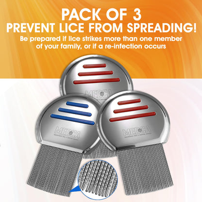 Lice Comb - (Pack of 3) Head Lice Treatment that's Individually Packaged Professional Stainless Steel Louse and Nit Combs Removes Eggs with Rounded Tips for Comfort