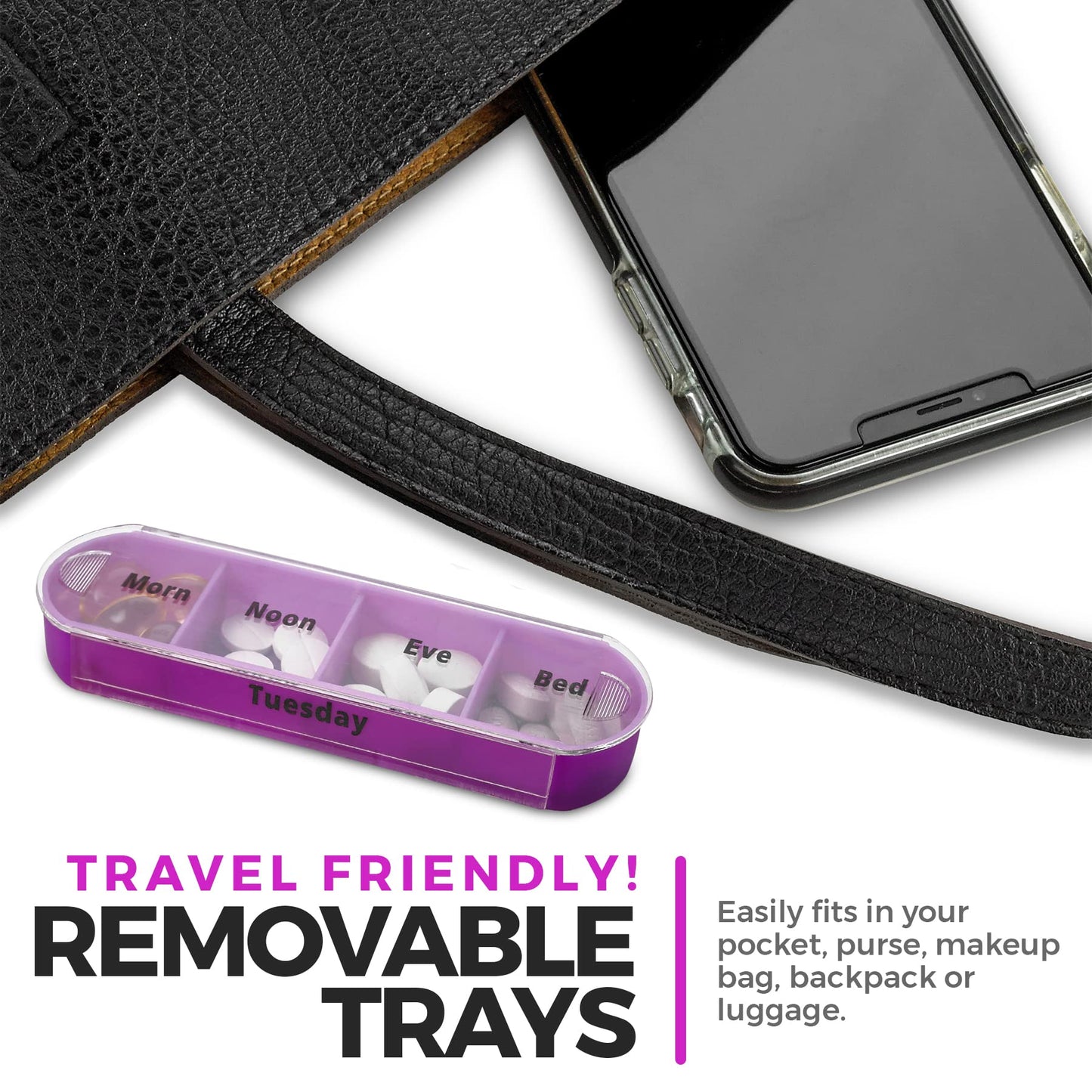 Weekly Pill Organizer, Four Times-a-Day, 1 Dispenser with Stackable AM/PM Compartments