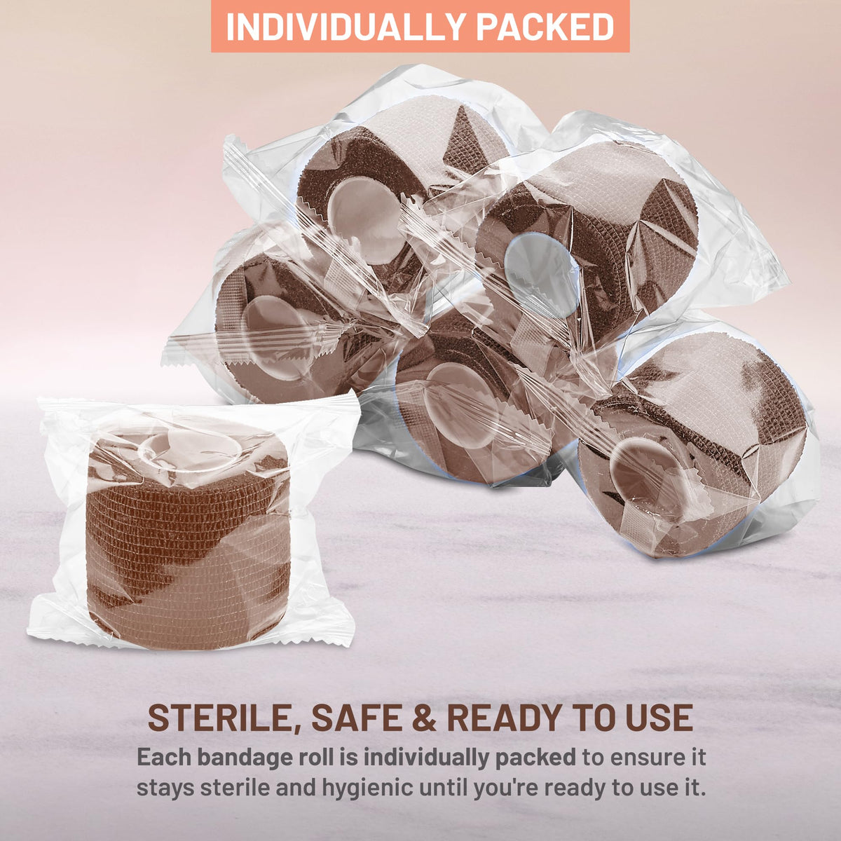 6 Pack, Self Adherent Cohesive Tape - 2" x 5 Yards, (Medium Tan Shade) Self Adhesive Bandage Rolls & Sports Athletic Wrap for Ankle, Wrist, Knee Sprains and Swelling