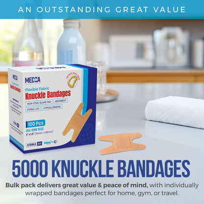 Flexible Fabric Bandages - Flex Fabric Adhesive Knuckle Bandages for Finger Care and to Protect Wounds from Infection - (5000 Count Bulk)