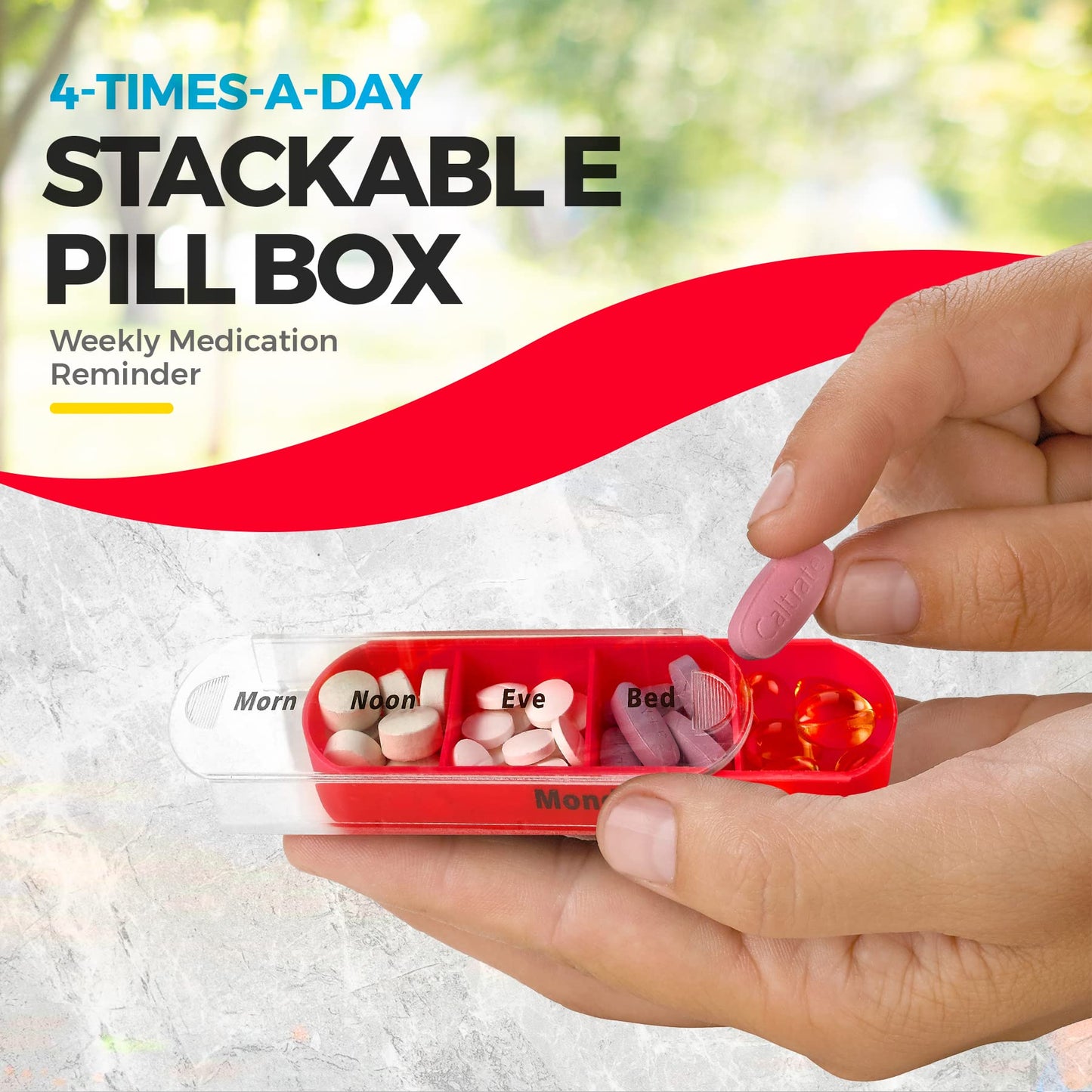 Weekly Pill Organizer, Four Times-a-Day, 1 Dispenser with Stackable AM/PM Compartments