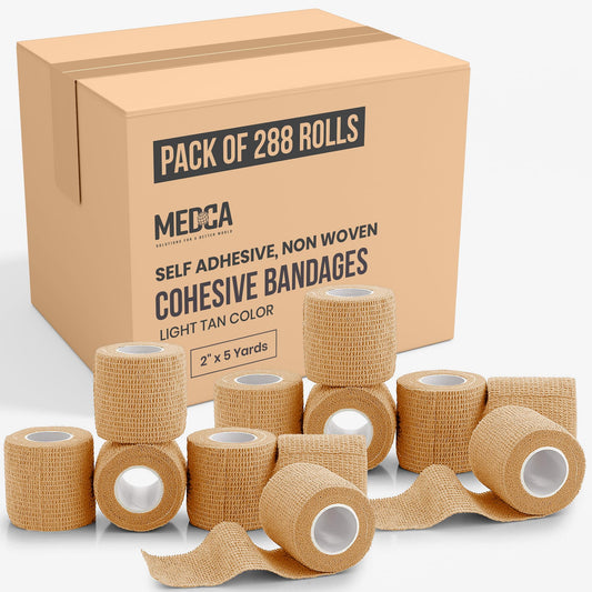 Self Adherent Cohesive Wrap Bandages 2 Inches X 5 Yards 288 Count Bulk (Skin Color)