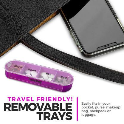 Weekly Pill Organizer, Four Times-a-Day, Pack of 2 Dispensers with Stackable AM/PM Compartments