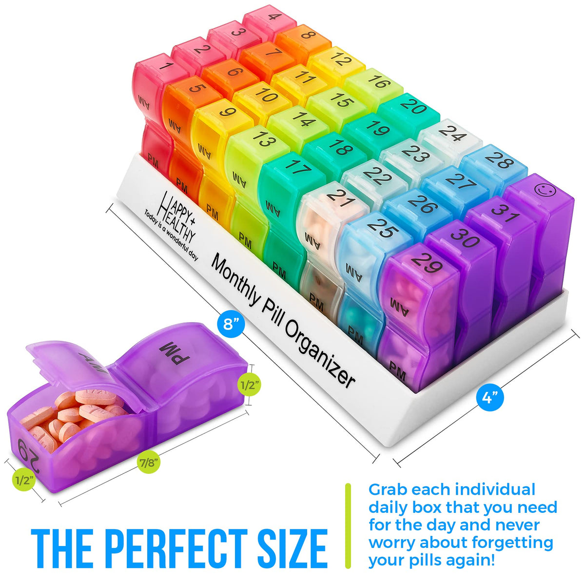 Monthly Pill Organizer - Am/Pm Daily Pill Organizer 32 Compartments for Each Day, Pill Dispenser and Dispenser Caddy that Helps You Organize Your Life, Perfect for Supplements and Medication by