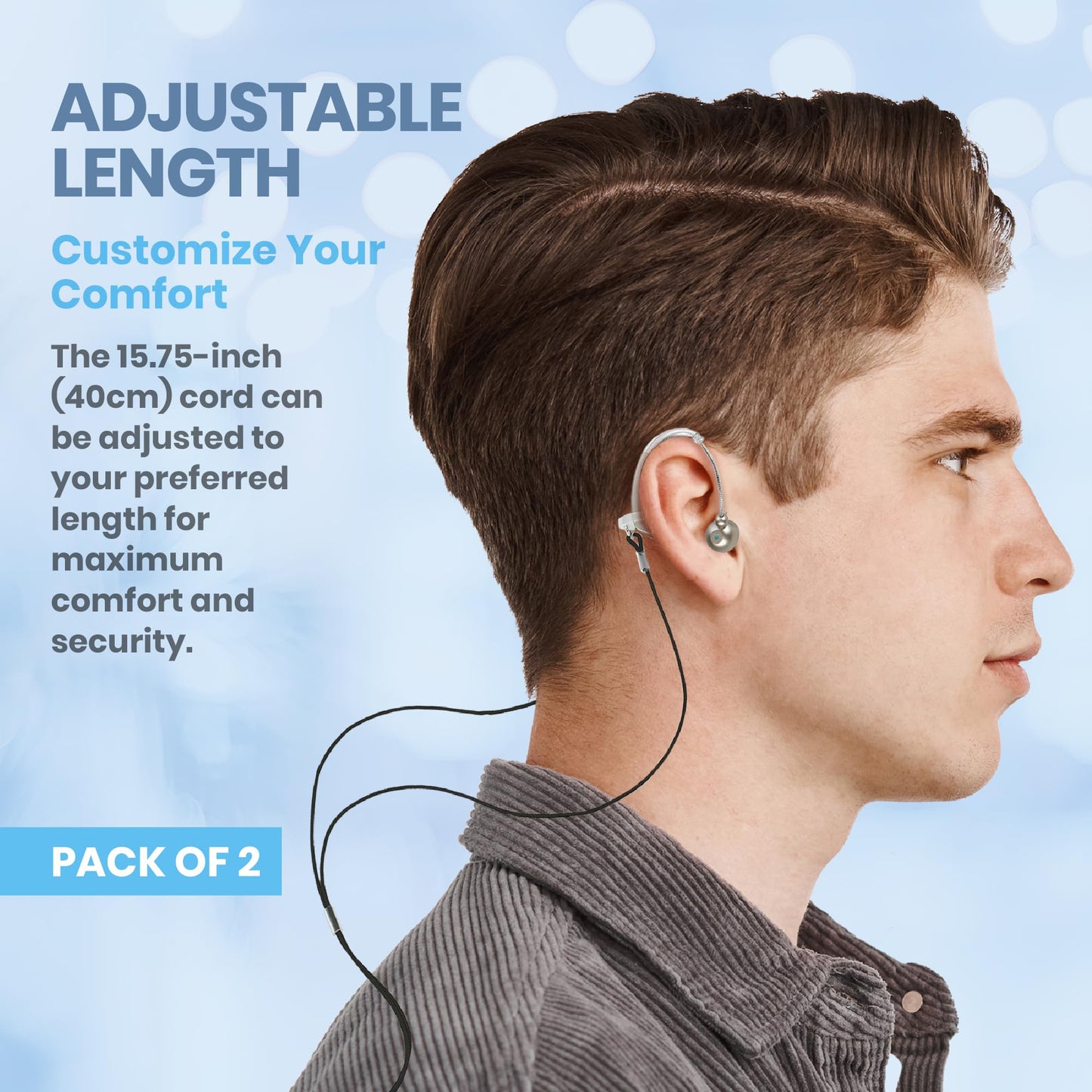 Hearing Aid Clips - Protective Holder with Anti Lost Lanyard Cord - Rope with Loops and Clip and Security Clip Ideal for Behind The Ear Hearing Aids and Personal Sound Amplifiers, (Pack of 2)