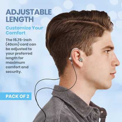 Hearing Aid Clips - Protective Holder with Anti Lost Lanyard Cord - Rope with Loops and Clip and Security Clip Ideal for Behind The Ear Hearing Aids and Personal Sound Amplifiers, (Pack of 2)