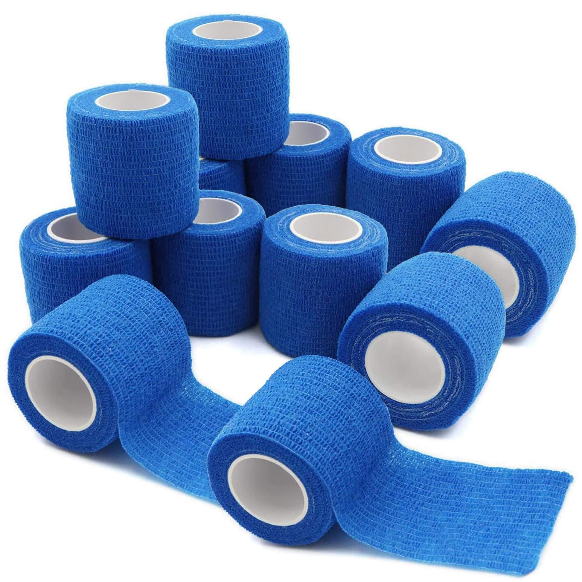 Self-Adherent Cohesive Bandage - Blue Medical Wrap - 12 Rolls 2" Wide x 5 Yards Sports Tape for Medical Use, Sports, Fir