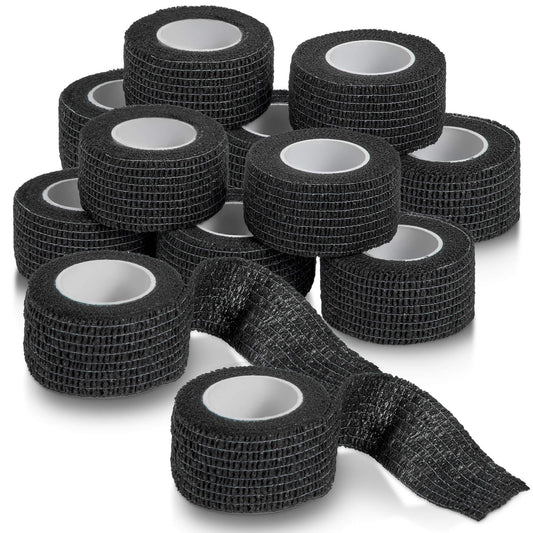 Self-Adherent Cohesive Bandage - (12 Count) - 1" Wide x 5 Yard Rolls - Athletic Sports Tape for Medical Use, Sports, Fir