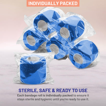 6 Pack, Self Adherent Cohesive Tape - 2” x 5 Yards, Self Adhesive Bandage Rolls & Sports Athletic Wrap for Ankle, Wrist, Knee Sprains and Swelling, Vet Wraps in Blue Color