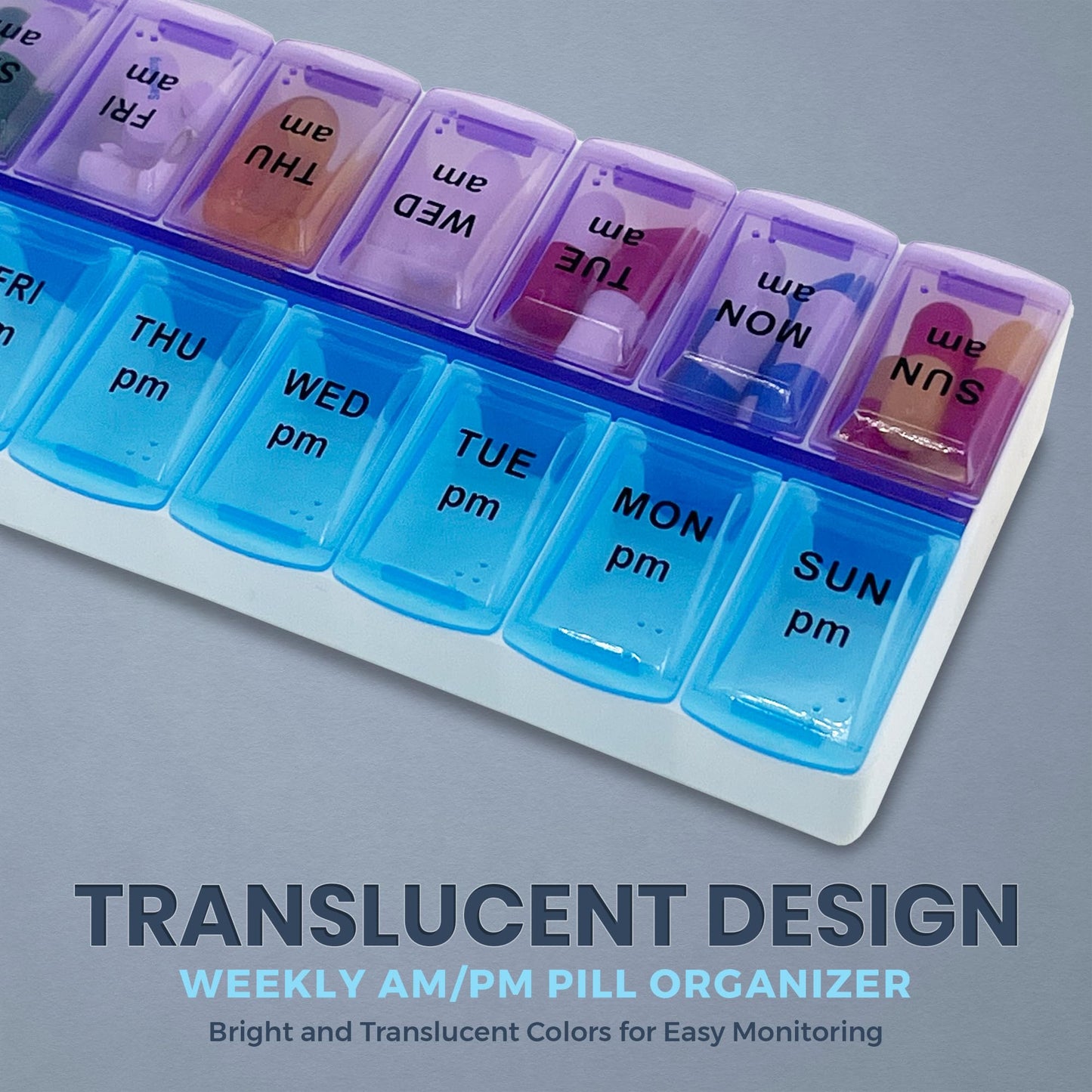 Pill Organizers - Small Pill Organizer with Weekly and Daily 2-Times-A-Day Compartments for AM / PM - BPA-Free, Portable and Travel Friendly Pill Boxes Case