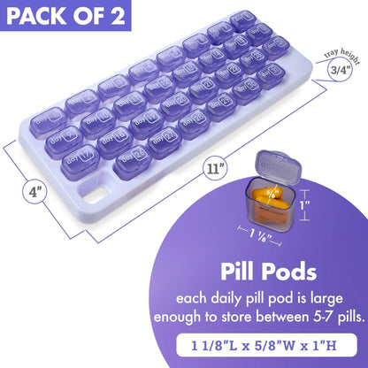 Monthly Pill Organizer - 31 Day Pill Organizer with Large Removable Medication Pods, Portable Pill Case Box and Holder for Daily Medicine and Vitamins for Travel, Purple