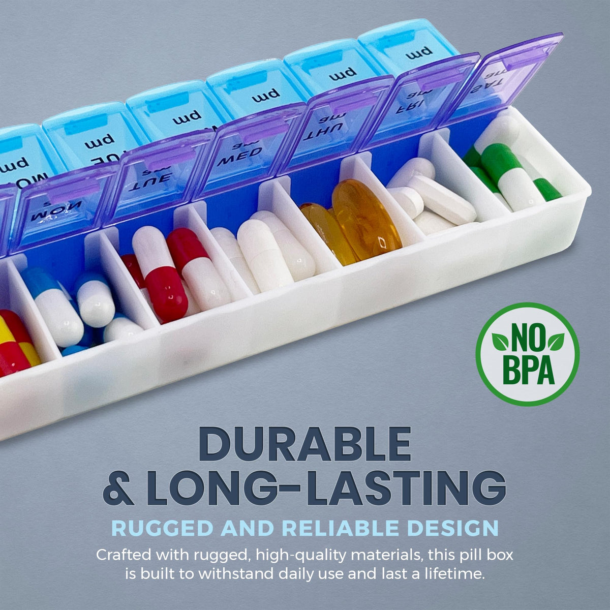 Pill Organizers - Small Pill Organizer with Weekly and Daily 2-Times-A-Day Compartments for AM / PM - BPA-Free, Portable and Travel Friendly Pill Boxes Case