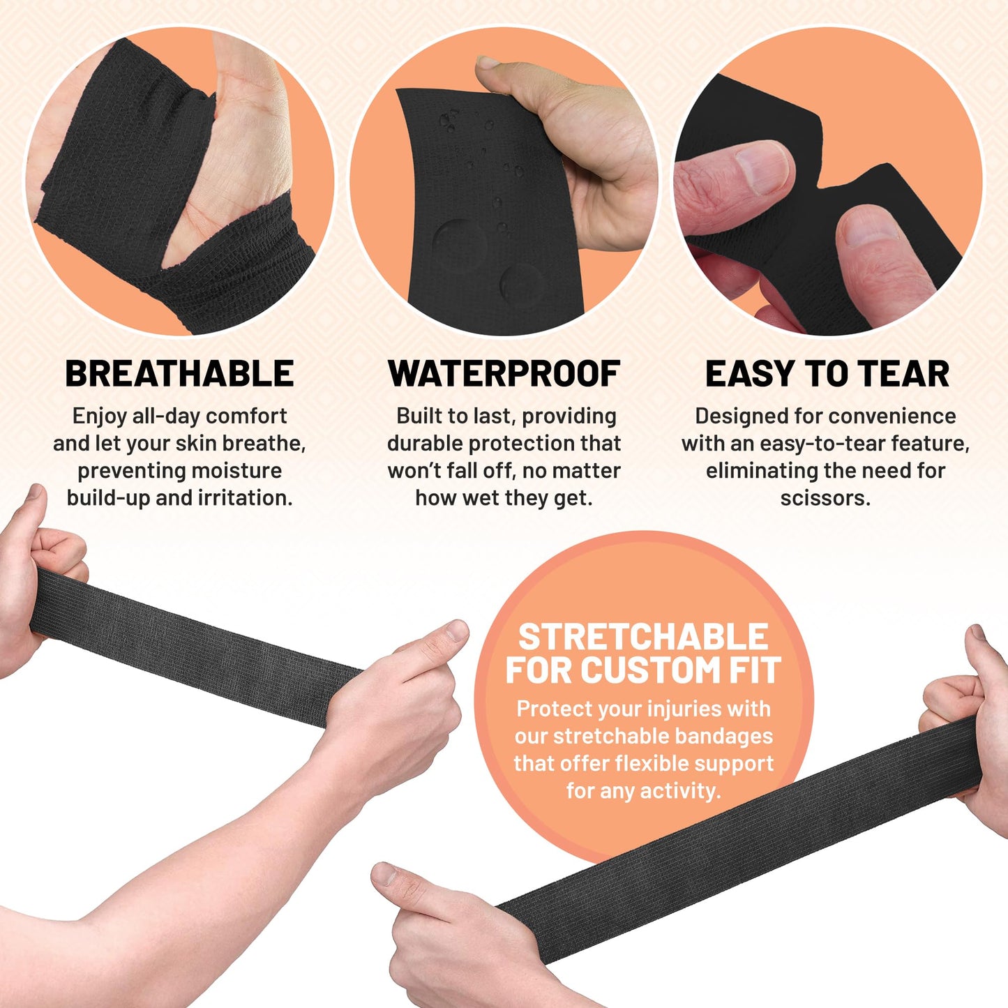 Self-Adherent Cohesive Bandage - Pack of 6 Rolls - 1" Wide x 5 Yards - Athletic Sports Tape for Medical Use, Sports, First Aid and Helps Protect Skin, Black