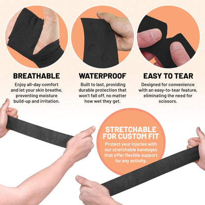 Self-Adherent Cohesive Bandage - (12 Count) - 1" Wide x 5 Yard Rolls - Athletic Sports Tape for Medical Use, Sports, First Aid and Helps Protect Skin, Black