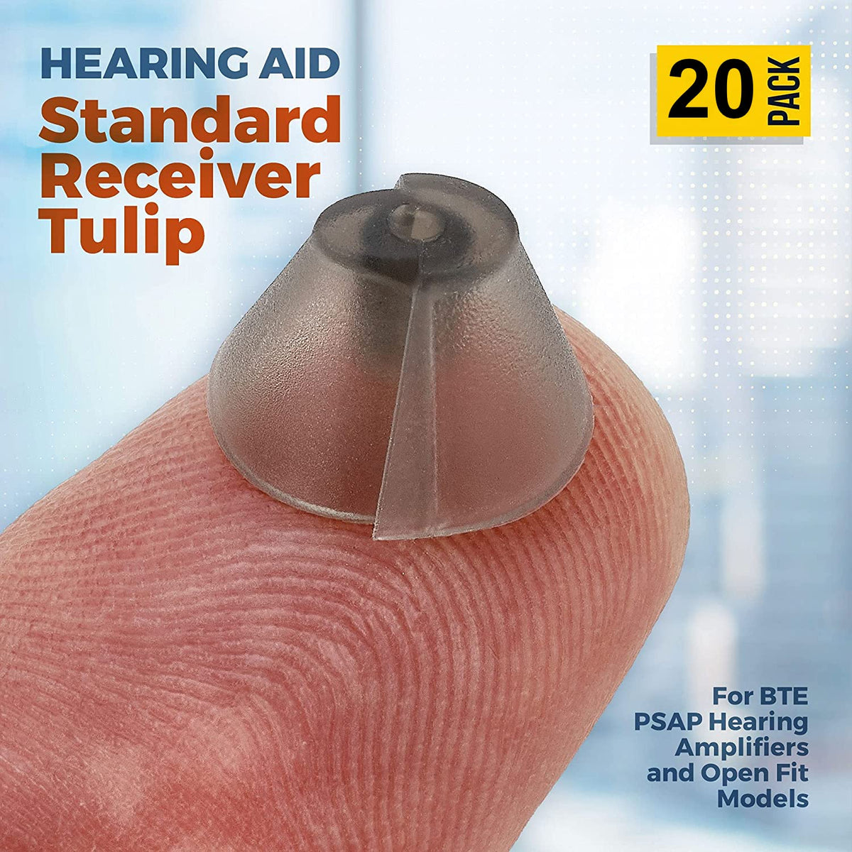 Hearing Aid Standard Receiver Tulip Domes Compatible with GN Resound Sure Fit - Universal Invisible Tip Replacement Ear Domes for BTE PSAP Hearing Amplifiers and Open Fit Models (20)