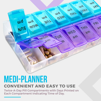 Weekly Pill Organizer, Twice-a-Day, 1 Pill Organizer