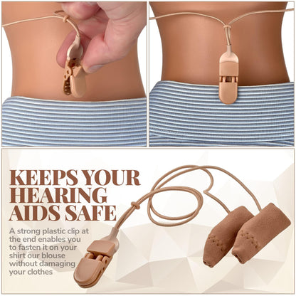 Hearing Aid Protectors and Clip - Corded Fabric Cover with Clasp Protects from Dirt Dust Sweat & Moisture Reduces Wind Noise & Prevents Loss Fits Most (1-Inch, 1.25-Inch, 2-Inch) BTE Devices
