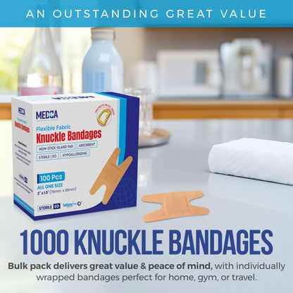 Flexible Fabric Bandages - Flex Fabric Adhesive Knuckle Bandages for Finger Care and to Protect Wounds from Infection - (1000 Count Bulk)