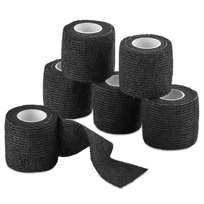 Self-Adherent Cohesive Bandage - Black Medical Wrap - 6 Rolls 2" Wide x 5 Yards Sports Tape for Medical Use, Sports, Fir