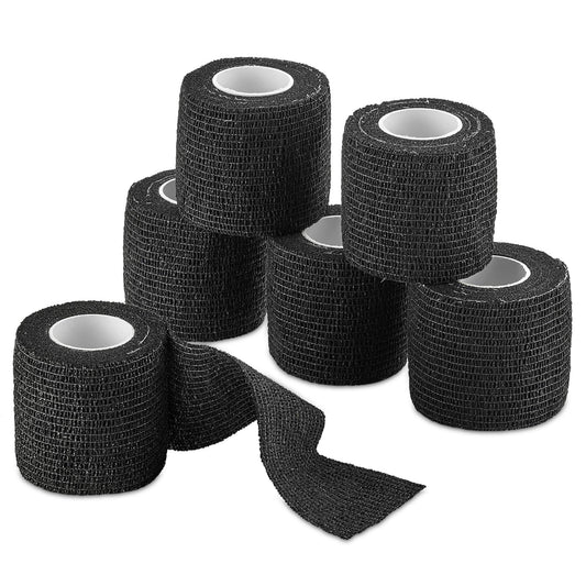 Self-Adherent Cohesive Bandage - Black Medical Wrap - 6 Rolls 2" Wide x 5 Yards Sports Tape for Medical Use, Sports, Fir