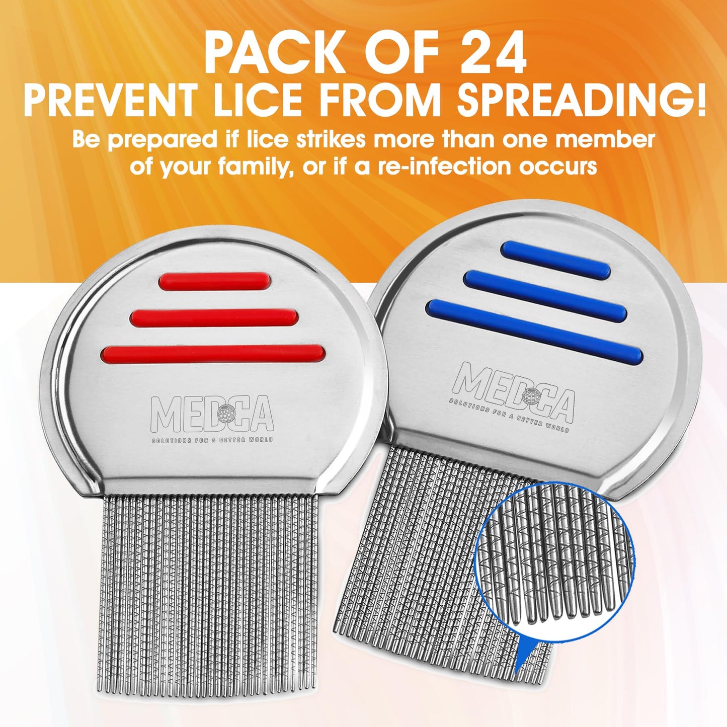 Lice Comb - (Pack of 24) Head Lice Treatment that's Individually Packaged Professional Stainless Steel Louse and Nit Combs Removes Eggs with Rounded Tips for Comfort
