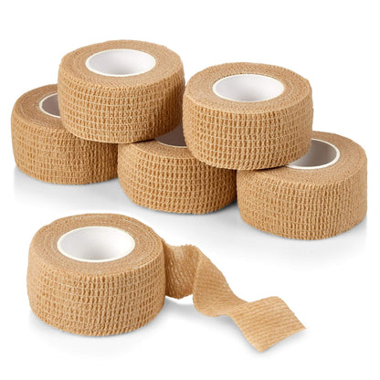 Self Adhesive Bandages - 1" x 5 Yards Per Roll - Pack of 6 Rolls, Elastic Self Adherent Cohesive Wrap First Aid Tape for