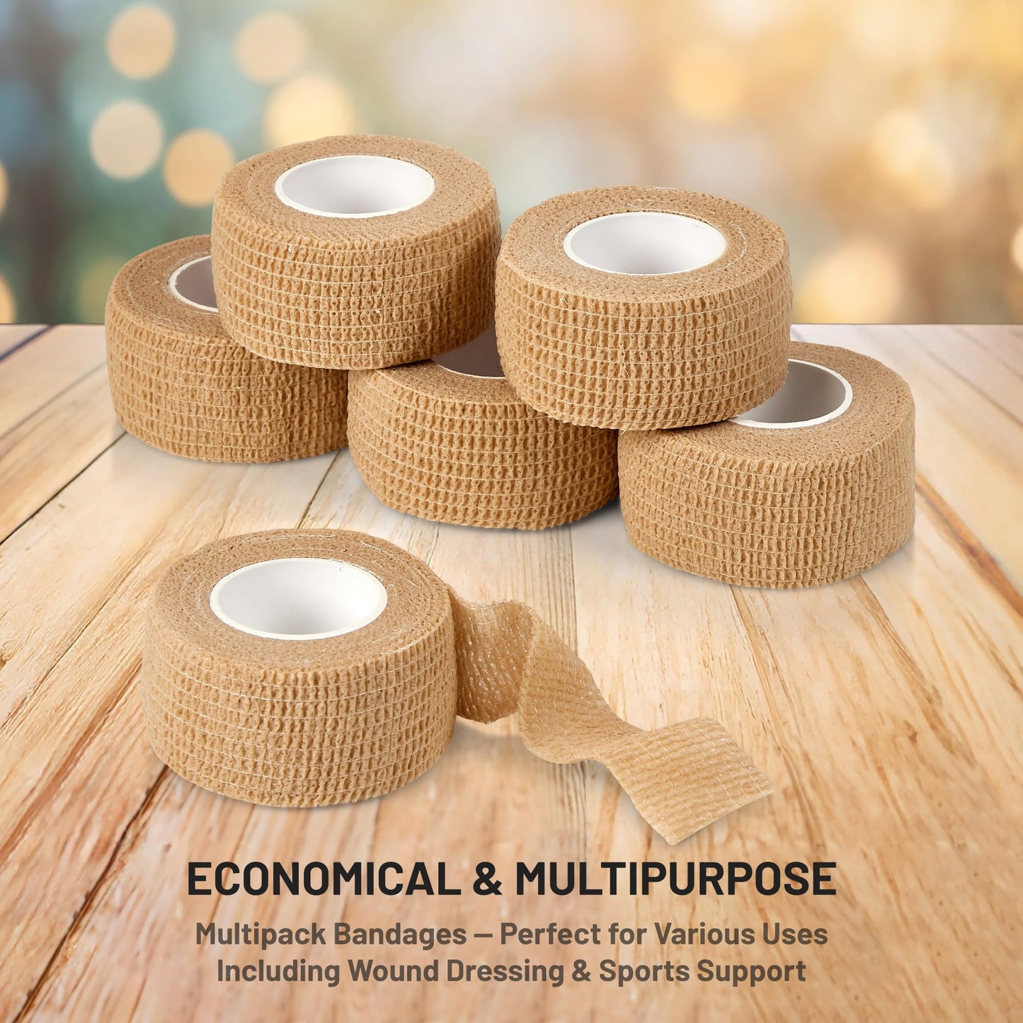 Self Adhesive Bandages - 1" x 5 Yards Per Roll - Pack of 6 Rolls, Elastic Self Adherent Cohesive Wrap First Aid Tape for Sprain Swelling and Soreness on Wrist and Ankle