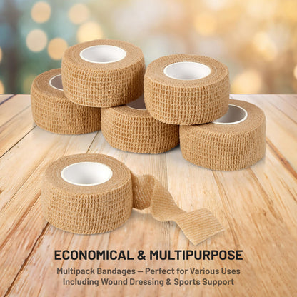 Self Adhesive Bandages - 1" x 5 Yards Per Roll - Pack of 6 Rolls, Elastic Self Adherent Cohesive Wrap First Aid Tape for Sprain Swelling and Soreness on Wrist and Ankle