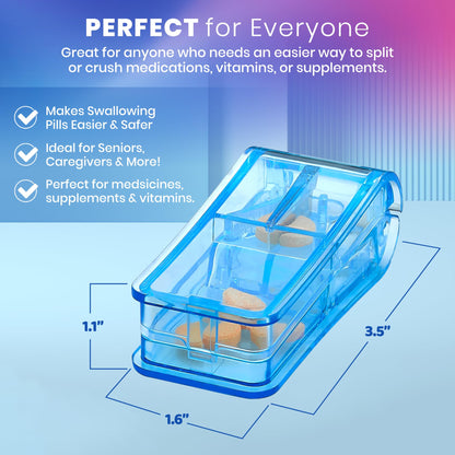 Pill Splitters - (Pack of 2) Pill Cutters with V- Grip for Small and Medication - Easily Cut Pills, Splitter | Cutter and Crusher with Pill Holder Case to Spli