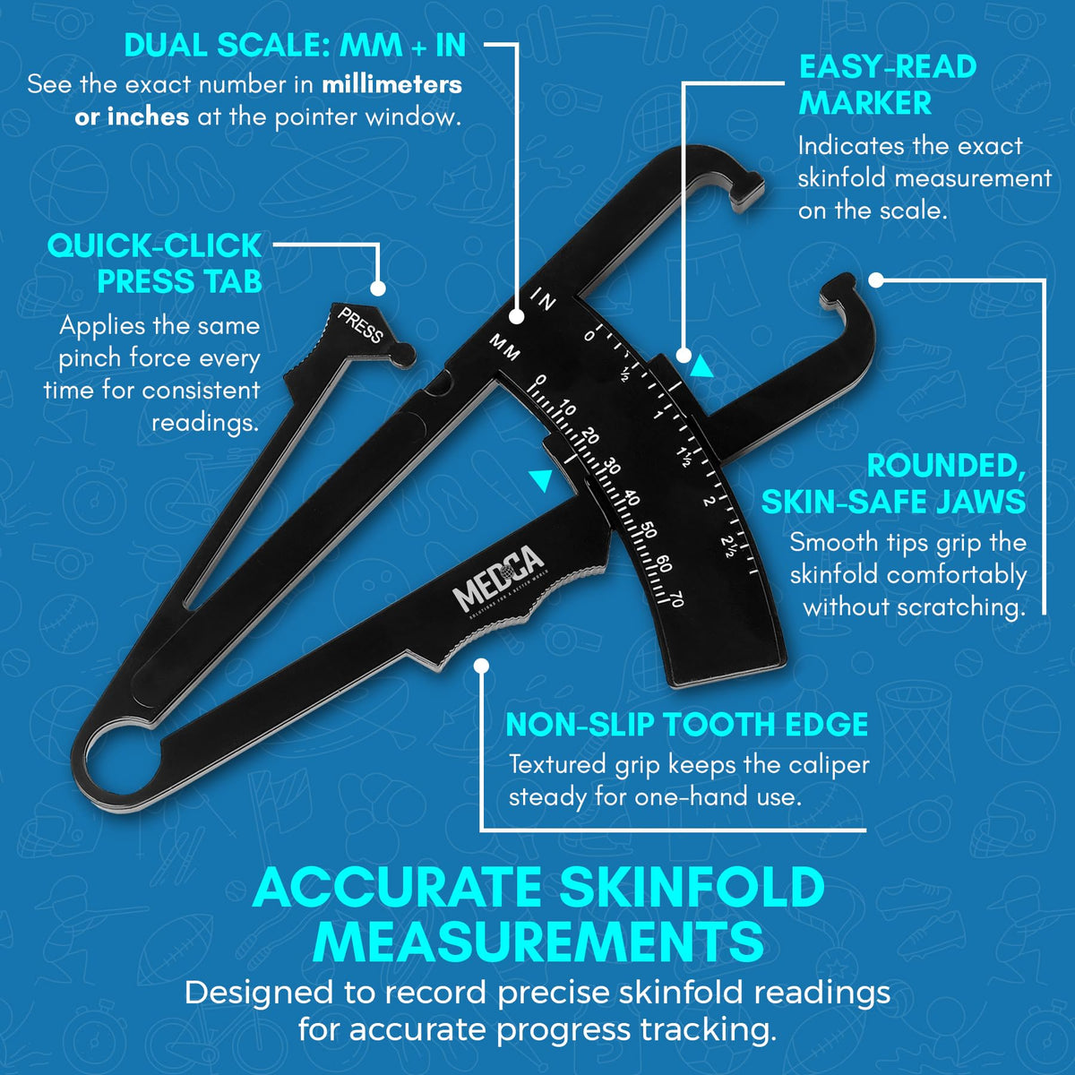 Skinfold Body Fat Caliper - Skin Fold Body Fat Analyzer and Handheld BMI Measurement Tool Skinfold Caliper Device Measures Body Fat for Men and Women by - (Pack of 2, Black)