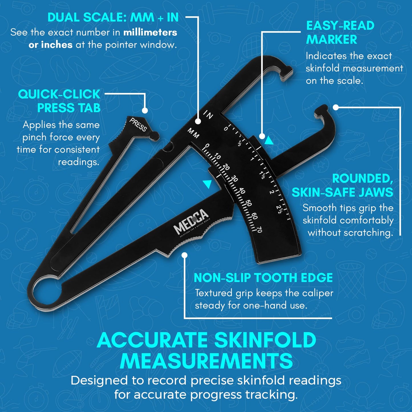 Body Fat Caliper and Measuring Tape for Body - Skinfold Calipers and Body Fat Tape Measure Tool for Accurately Measuring BMI Skin Fold Fitness and Weight-Loss, (Black)